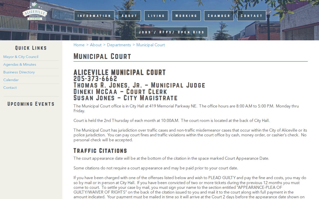 Aliceville criminal records and municipal court schedule