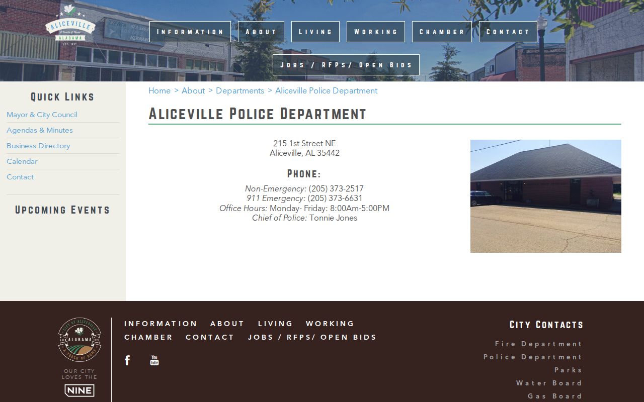 Aliceville criminal records contact at the police department