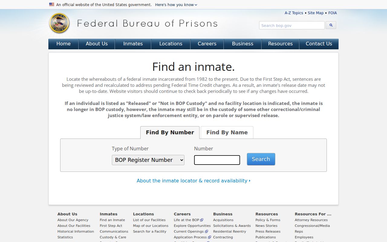 Aliceville criminal record search through the federal inmate locator
