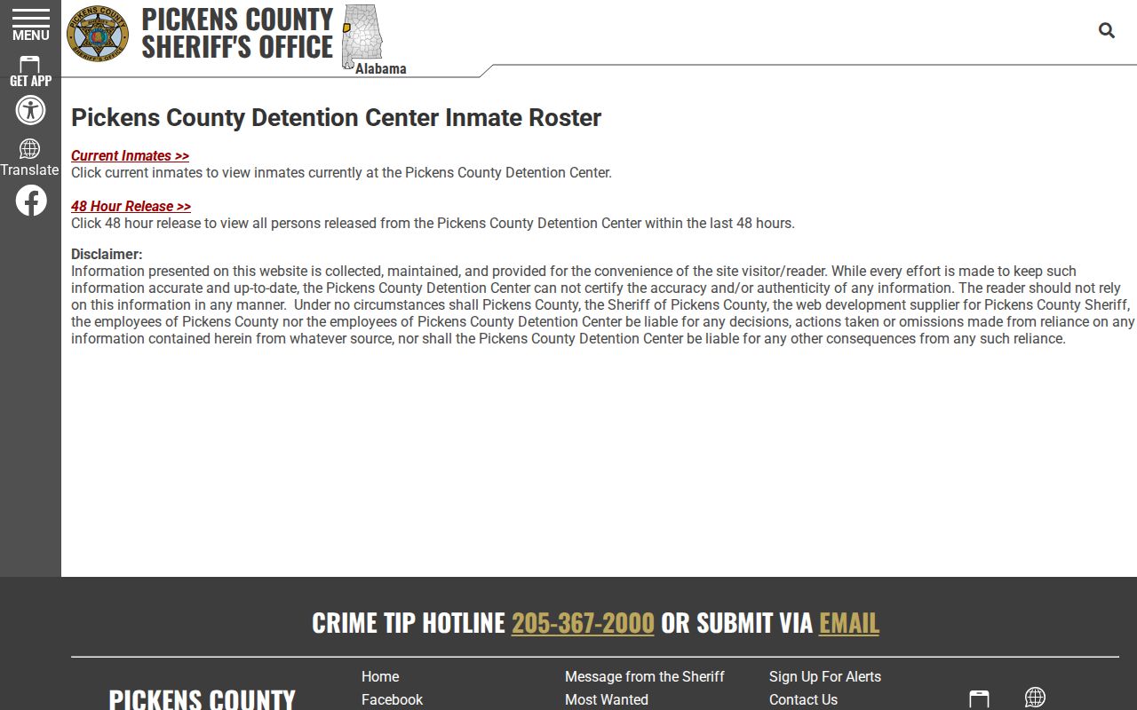 Pickens County arrest lookup current inmate and 48 hour release choices
