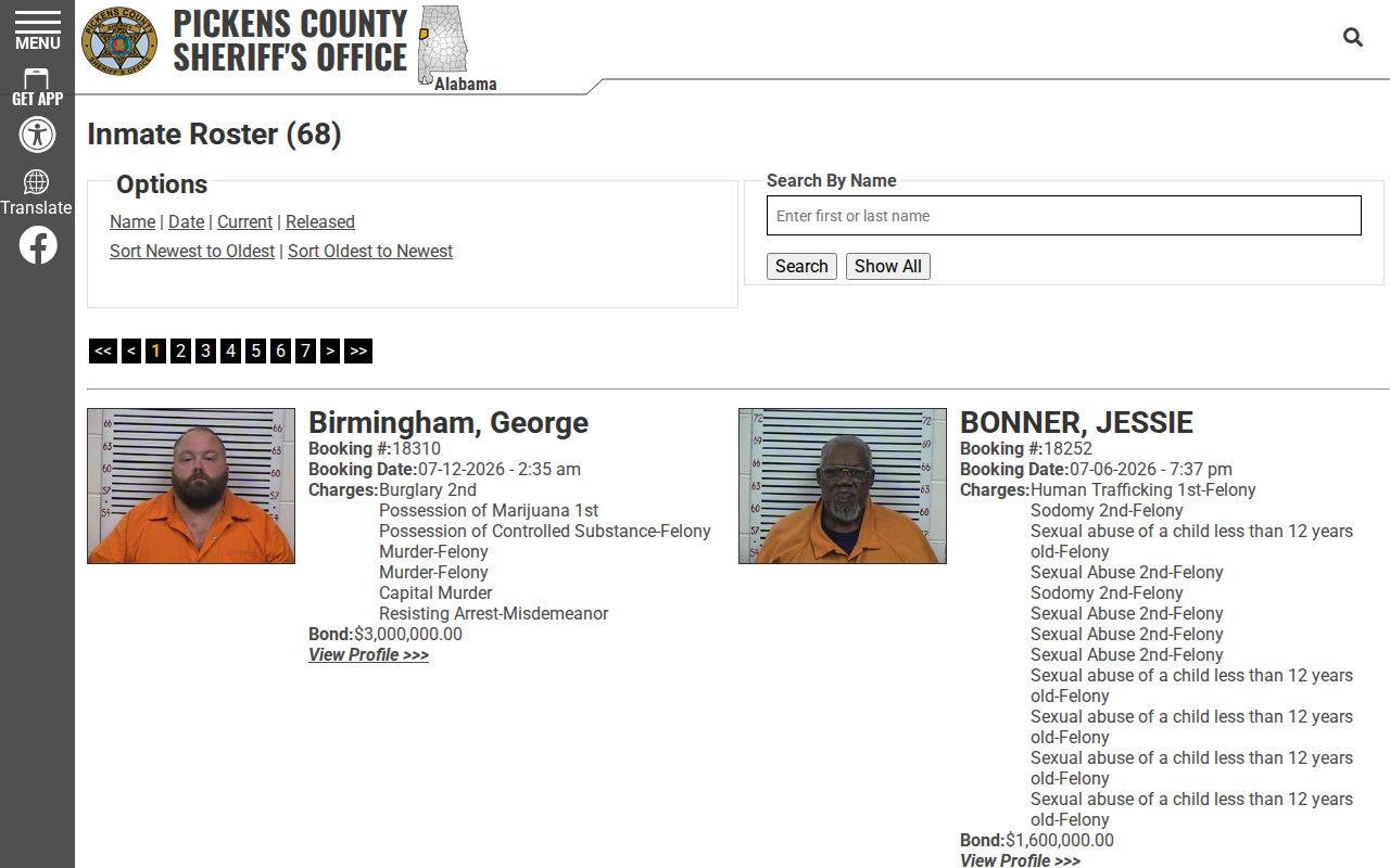 Pickens County arrest record roster search interface