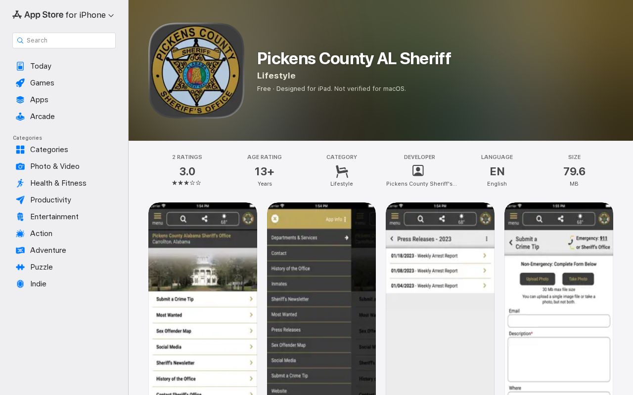 Pickens County Sheriff arrest lookup mobile app listing