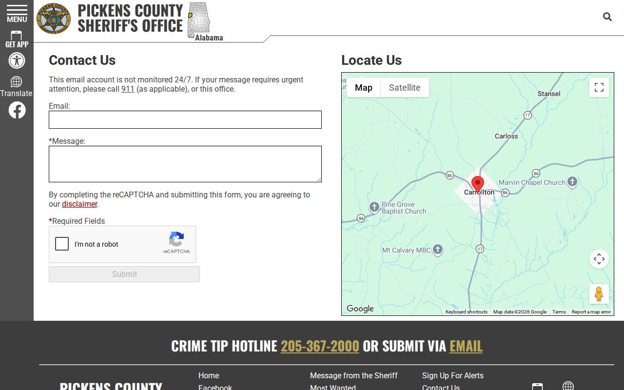 Pickens County arrest report contact channel at the sheriff's office