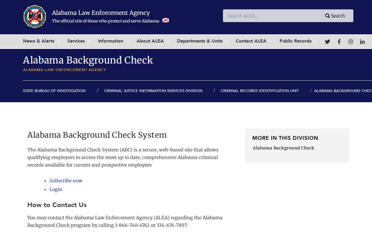 ALEA personal background check information for Pickens County criminal history