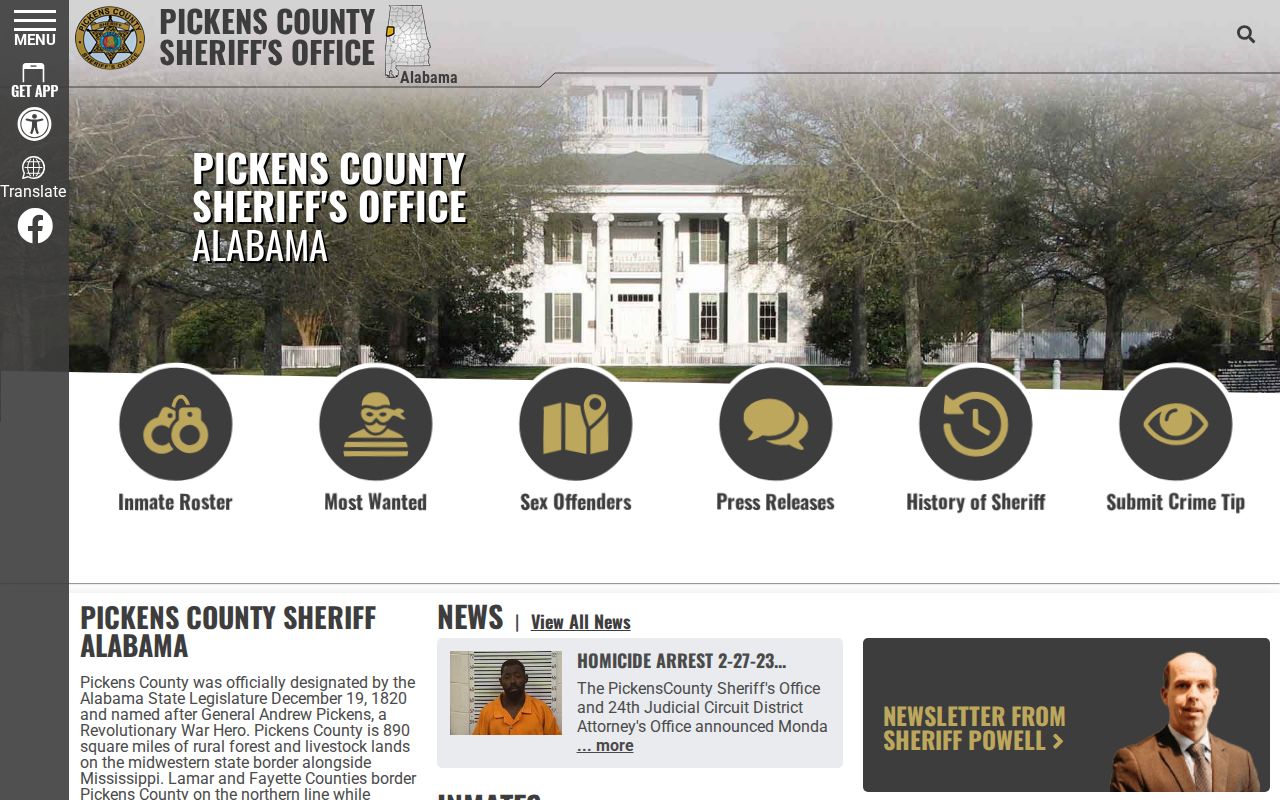 Pickens County Sheriff's Office criminal records and custody website