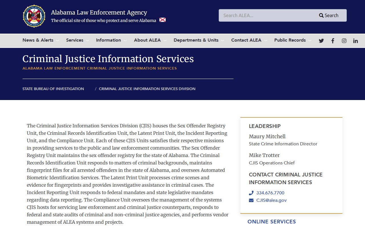 ALEA CJIS services connected to Pickens County registry records