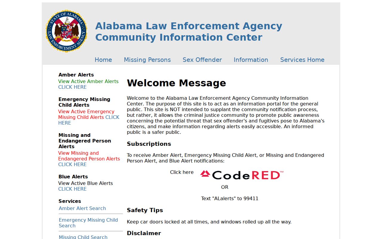 ALEA entry point for a Pickens County sex offender search
